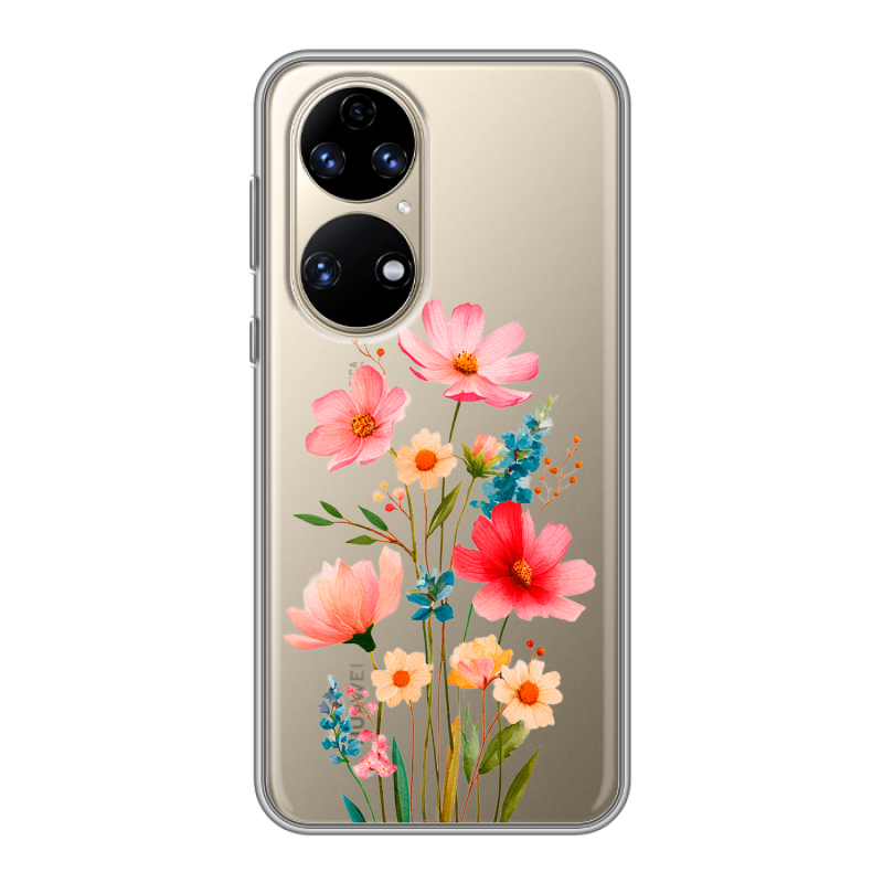 Силиконовый противоударный чехол на Huawei P50 Pro с принтом Цветы Силиконовый противоударный чехол на Huawei P50 Pro с принтом Цветы