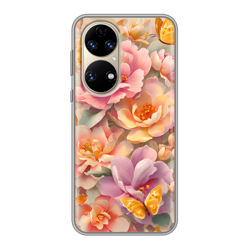 Силиконовый чехол на Huawei P50 Pro с принтом Цветы и бабочки Силиконовый чехол на Huawei P50 Pro с принтом Цветы и бабочки