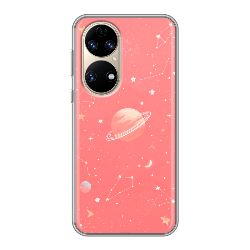Силиконовый чехол на Huawei P50 Pro с принтом Розовый космос Силиконовый чехол на Huawei P50 Pro с принтом Розовый космос