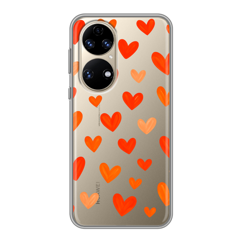 Силиконовый противоударный чехол на Huawei P50 Pro с принтом Сердечки Силиконовый противоударный чехол на Huawei P50 Pro с принтом Сердечки