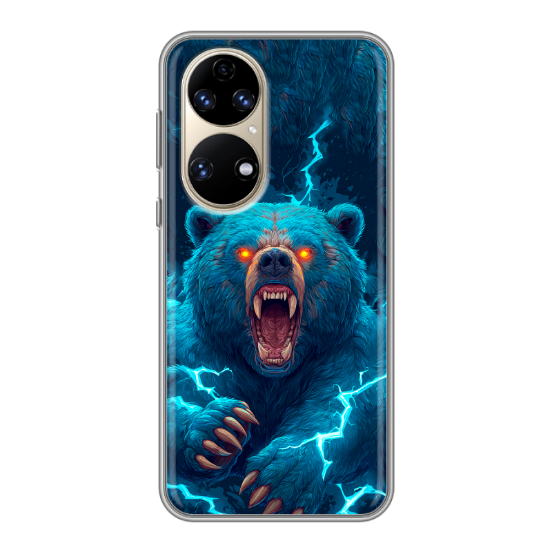 Силиконовый противоударный чехол на Huawei P50 Pro с принтом Медведь Силиконовый противоударный чехол на Huawei P50 Pro с принтом Медведь