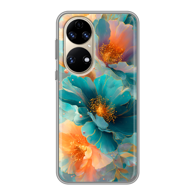 Силиконовый противоударный чехол на Huawei P50 Pro с принтом Цветы Силиконовый противоударный чехол на Huawei P50 Pro с принтом Цветы