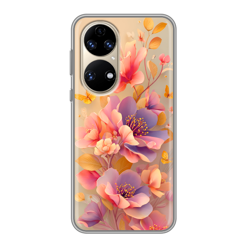 Силиконовый чехол на Huawei P50 Pro с принтом Цветы и бабочки Силиконовый чехол на Huawei P50 Pro с принтом Цветы и бабочки