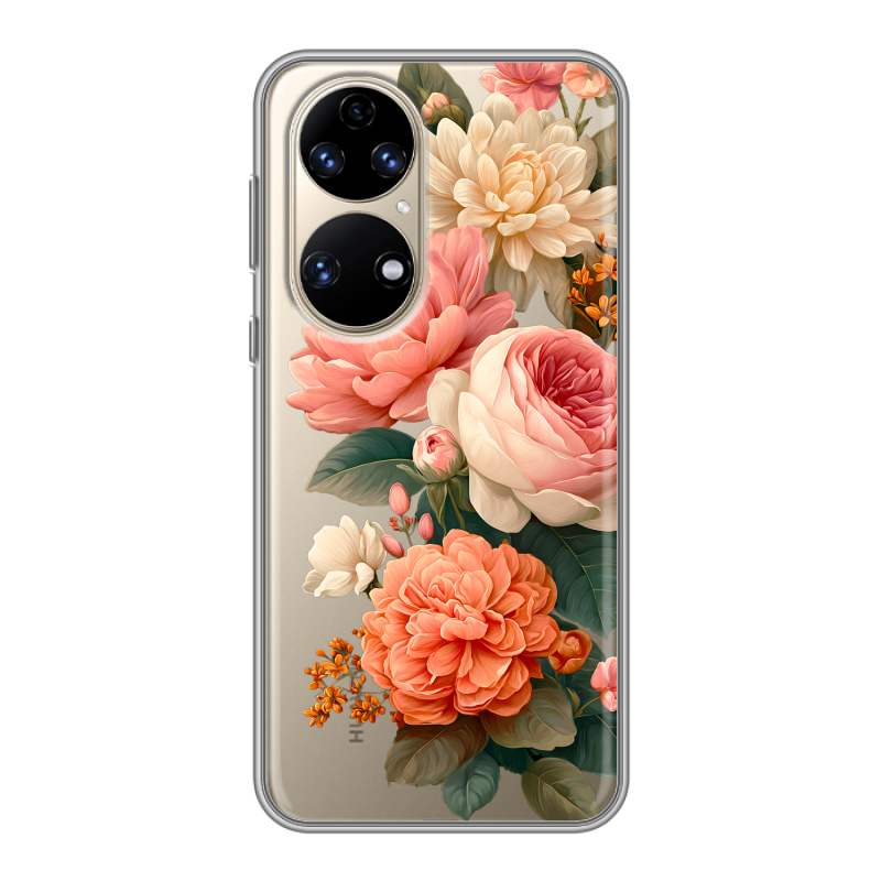 Силиконовый противоударный чехол на Huawei P50 Pro с принтом цветы Силиконовый противоударный чехол на Huawei P50 Pro с принтом цветы