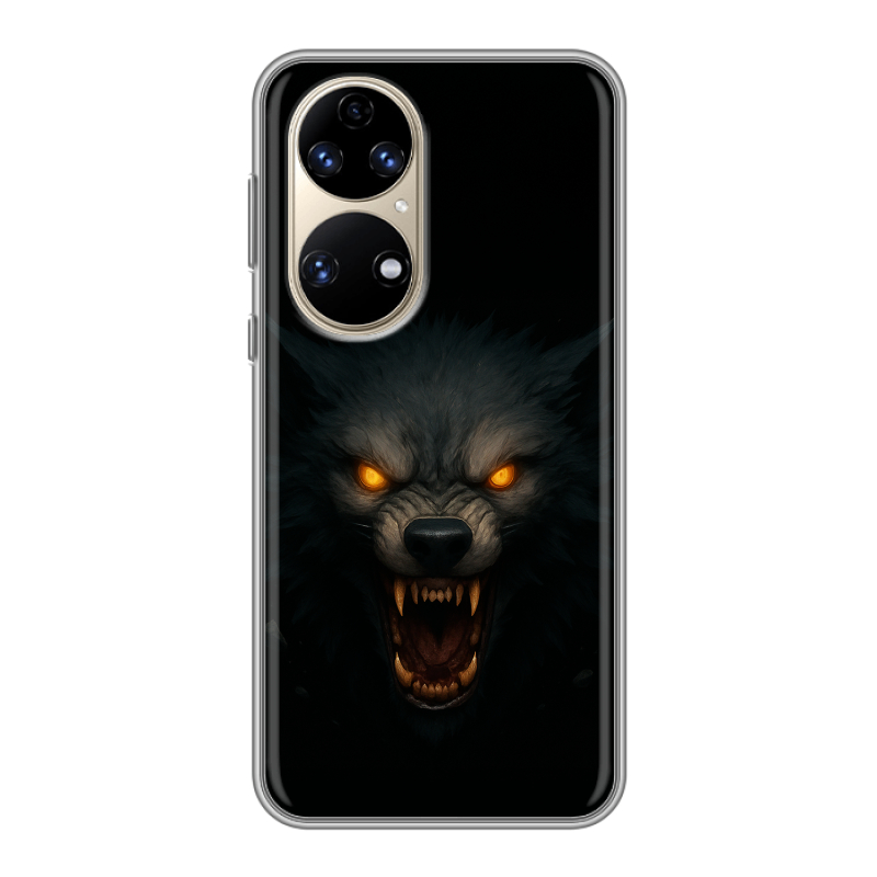 Силиконовый противоударный чехол на Huawei P50 Pro с принтом Волк Силиконовый противоударный чехол на Huawei P50 Pro с принтом Волк