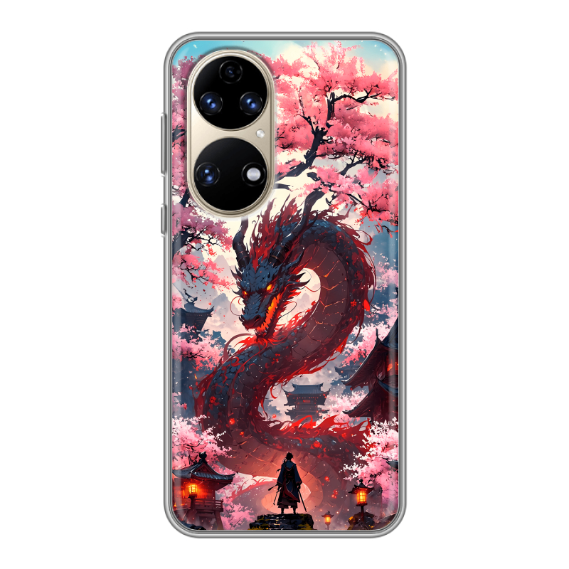 Силиконовый чехол на Huawei P50 Pro с принтом Дракон Японский Силиконовый чехол на Huawei P50 Pro с принтом Дракон Японский