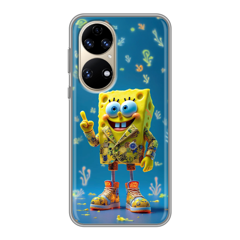 Силиконовый противоударный чехол на Huawei P50 Pro с принтом Спанч боб Спанчбоб Силиконовый противоударный чехол на Huawei P50 Pro с принтом Спанч боб Спанчбоб
