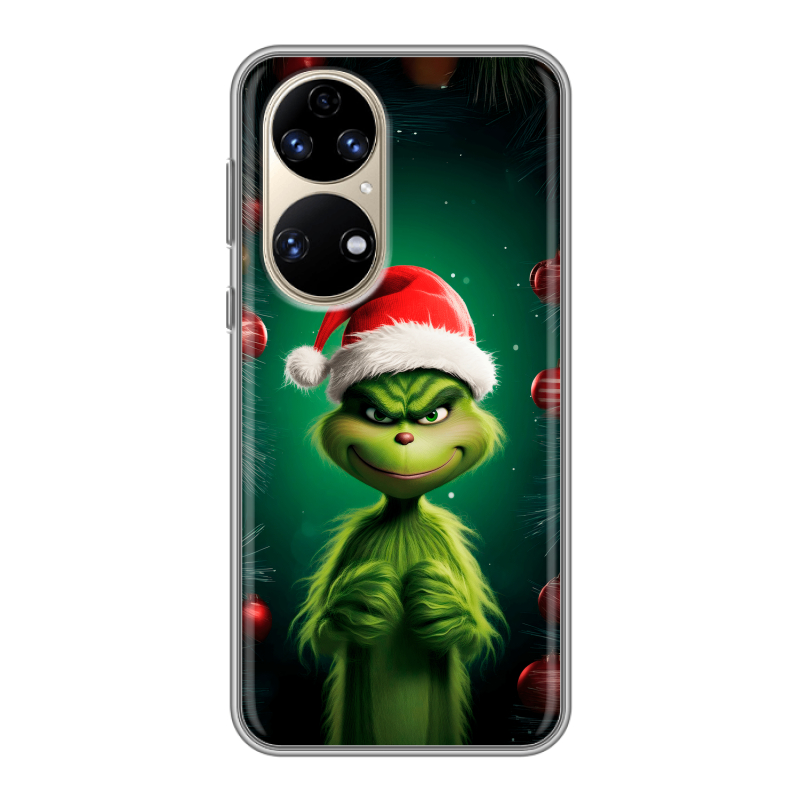 Силиконовый чехол на Huawei P50 Pro с принтом Гринч Новый год Рождество Силиконовый чехол на Huawei P50 Pro с принтом Гринч Новый год Рождество