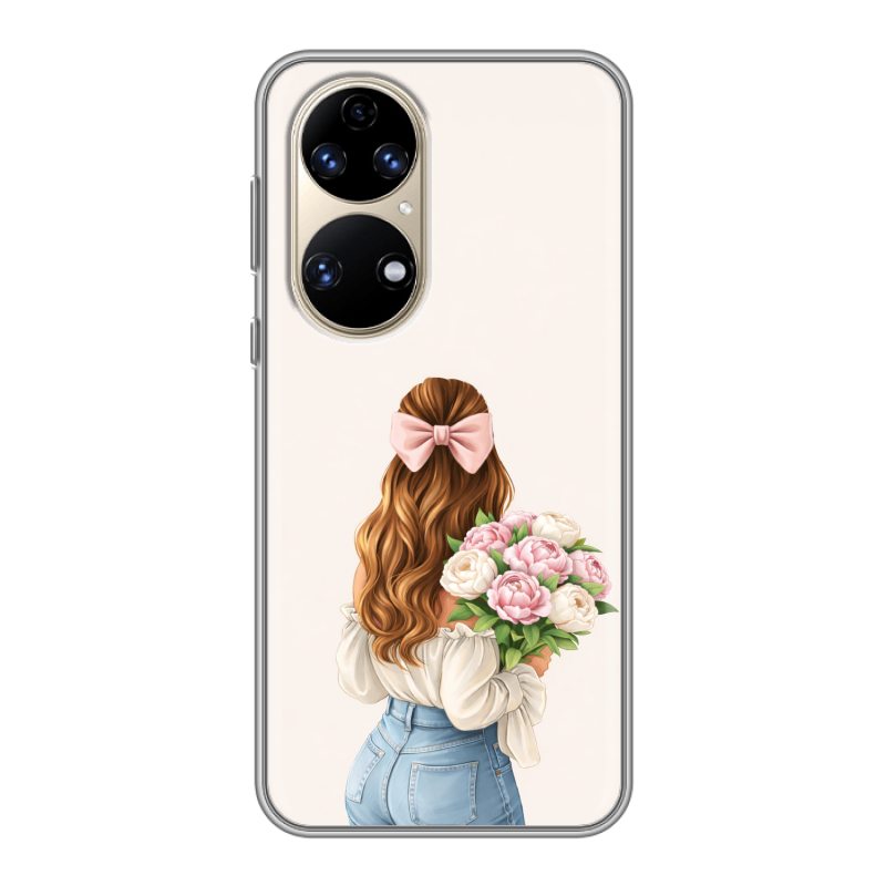 Силиконовый противоударный чехол на Huawei P50 Pro с принтом женский Силиконовый противоударный чехол на Huawei P50 Pro с принтом женский