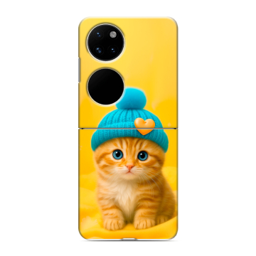 Пластиковый чехол на Huawei P50 Pocket с принтом Котенок в шапке
