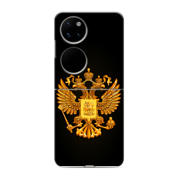 Пластиковый чехол на Huawei P50 Pocket с принтом Герб России желтый Пластиковый чехол на Huawei P50 Pocket с принтом Герб России желтый