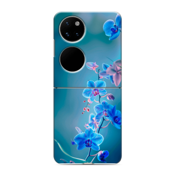 Пластиковый чехол на Huawei P50 Pocket с принтом Голубые цветы Пластиковый чехол на Huawei P50 Pocket с принтом Голубые цветы