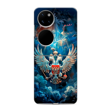 Пластиковый чехол на Huawei P50 Pocket с принтом Герб флаг России
