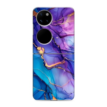 Пластиковый чехол на Huawei P50 Pocket с принтом синий мрамор