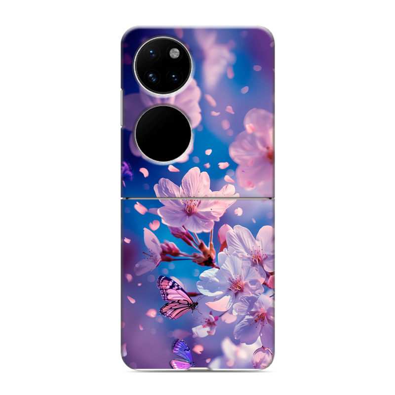 Пластиковый чехол на Huawei P50 Pocket с принтом цветы бабочки Пластиковый чехол на Huawei P50 Pocket с принтом цветы бабочки