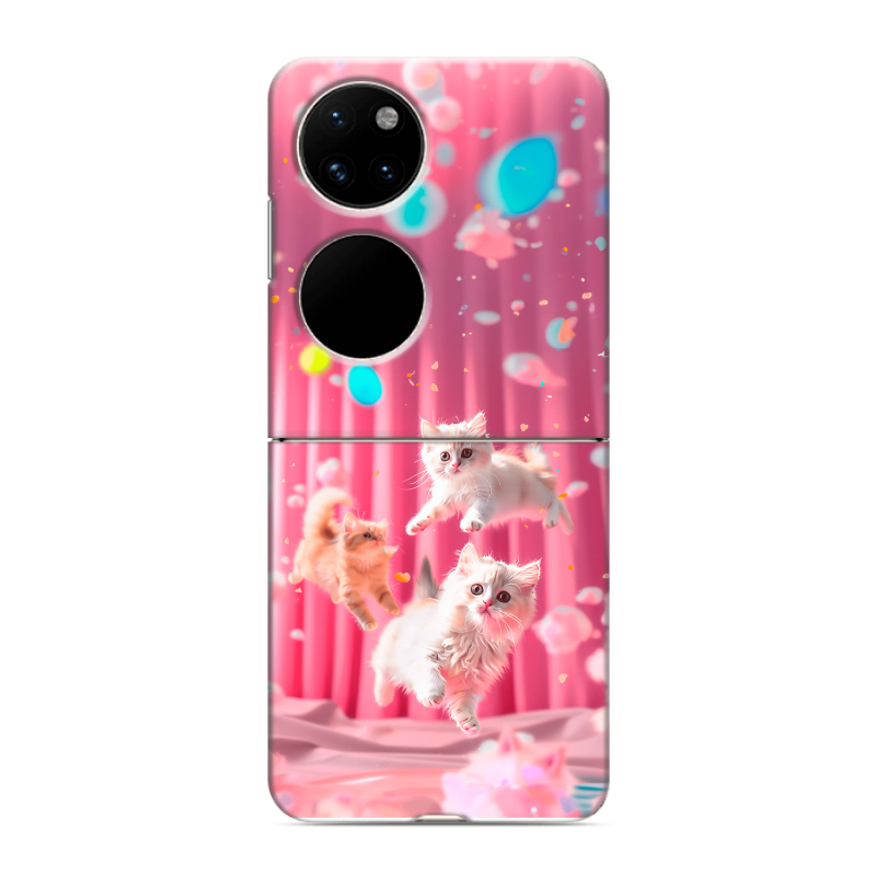 Пластиковый чехол на Huawei P50 Pocket с принтом милые котики Пластиковый чехол на Huawei P50 Pocket с принтом милые котики