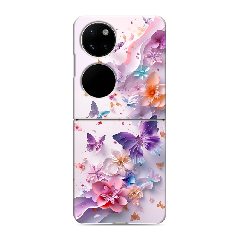 Пластиковый чехол на Huawei P50 Pocket с принтом цветы бабочки Пластиковый чехол на Huawei P50 Pocket с принтом цветы бабочки