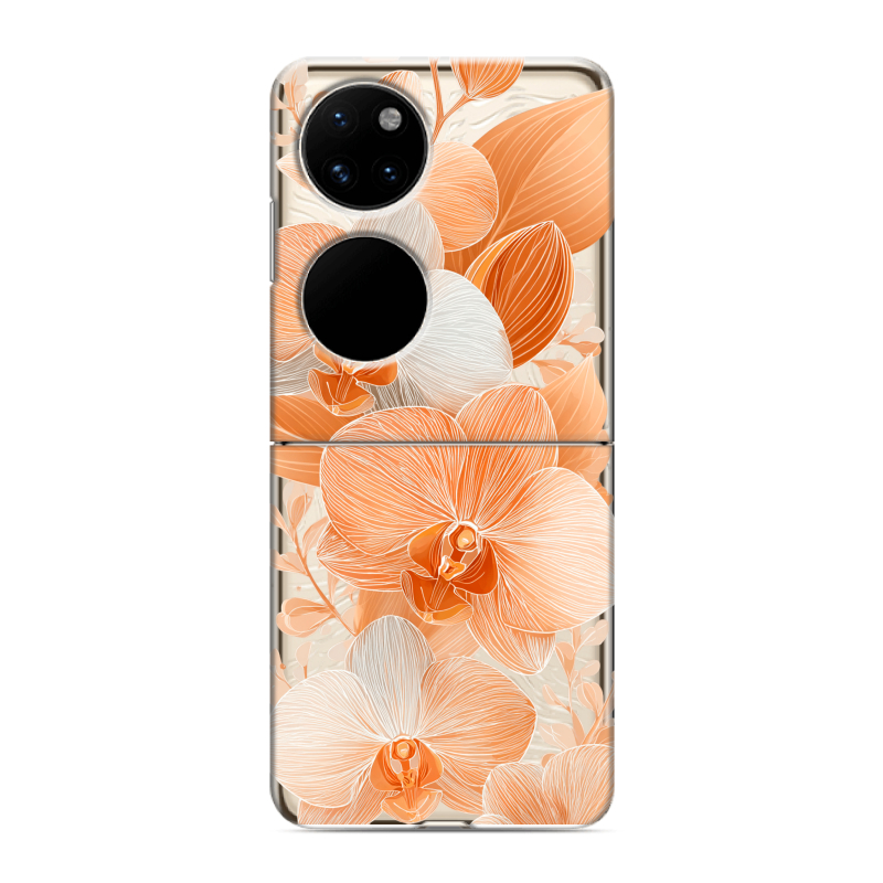 Пластиковый чехол на Huawei P50 Pocket с принтом Бежевые цветы Пластиковый чехол на Huawei P50 Pocket с принтом Бежевые цветы