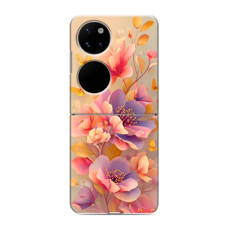 Пластиковый чехол на Huawei P50 Pocket с принтом Цветы и бабочки Пластиковый чехол на Huawei P50 Pocket с принтом Цветы и бабочки
