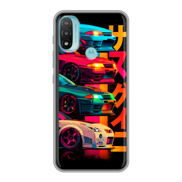 Силиконовый чехол на Motorola Moto E20 с принтом Гоночные машины