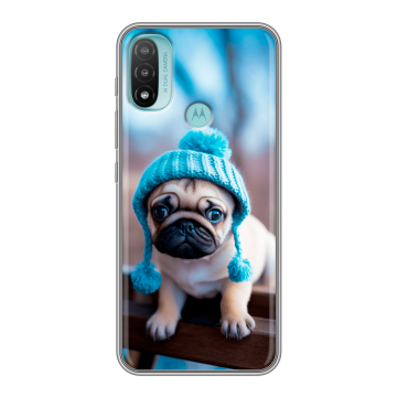 Силиконовый чехол на Motorola Moto E20 с принтом Мопс в шапке