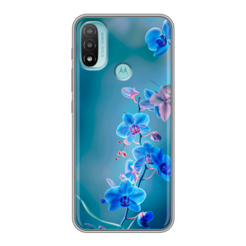 Силиконовый чехол на Motorola Moto E20 с принтом Голубые цветы