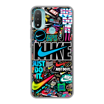 Силиконовый чехол на Motorola Moto E20 с принтом найк nike черный