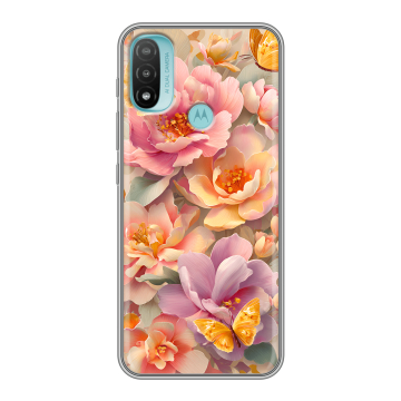 Силиконовый чехол на Motorola Moto E20 с принтом Цветы и бабочки Силиконовый чехол на Motorola Moto E20 с принтом Цветы и бабочки