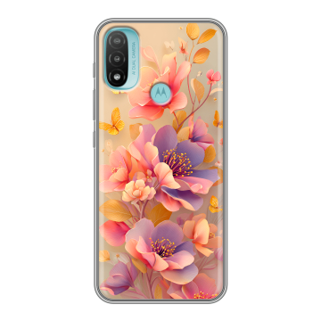 Силиконовый чехол на Motorola Moto E20 с принтом Цветы и бабочки Силиконовый чехол на Motorola Moto E20 с принтом Цветы и бабочки