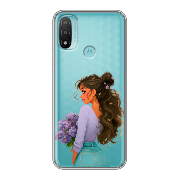Силиконовый чехол на Motorola Moto E20 с принтом девушка цветы Силиконовый чехол на Motorola Moto E20 с принтом девушка цветы
