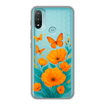 Силиконовый чехол на Motorola Moto E20 с принтом цветы бабочки Силиконовый чехол на Motorola Moto E20 с принтом цветы бабочки