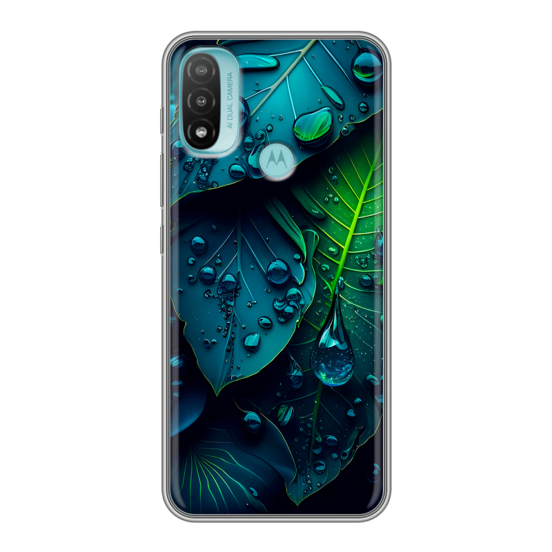 Силиконовый противоударный чехол на Motorola Moto E20 с принтом Листья Силиконовый противоударный чехол на Motorola Moto E20 с принтом Листья