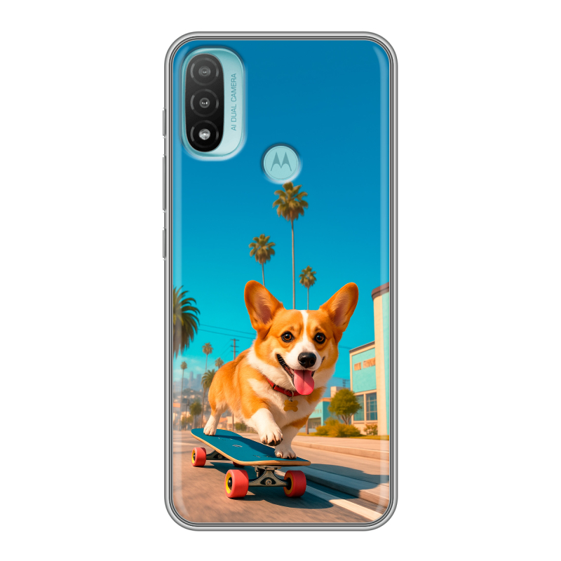 Силиконовый чехол на Motorola Moto E20 с принтом Корги на скейте Силиконовый чехол на Motorola Moto E20 с принтом Корги на скейте