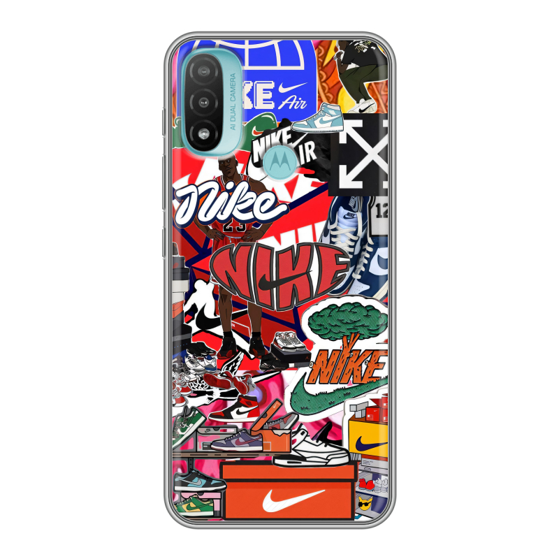 Силиконовый чехол на Motorola Moto E20 с принтом Найк Nike яркий Силиконовый чехол на Motorola Moto E20 с принтом Найк Nike яркий