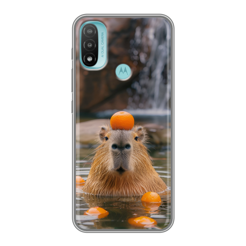Силиконовый чехол на Motorola Moto E20 с принтом Капибара с апельсином Силиконовый чехол на Motorola Moto E20 с принтом Капибара с апельсином