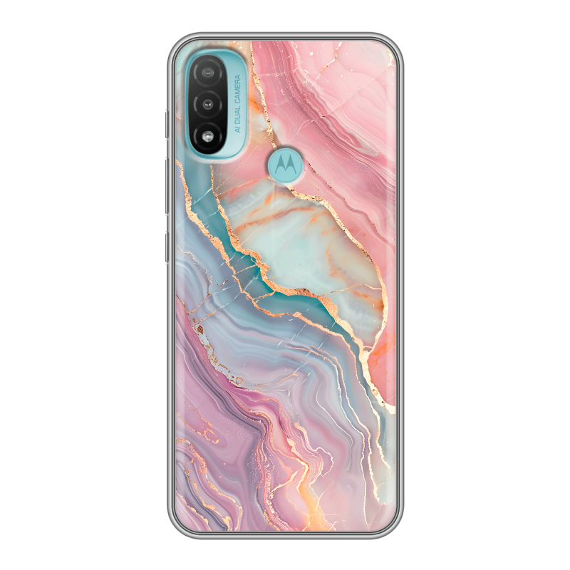 Силиконовый чехол на Motorola Moto E20 с принтом розовый мрамор Силиконовый чехол на Motorola Moto E20 с принтом розовый мрамор