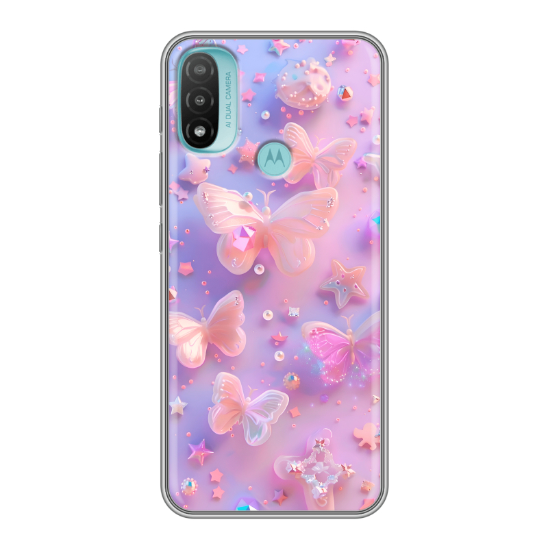 Силиконовый противоударный чехол на Motorola Moto E20 с принтом Бабочки Силиконовый противоударный чехол на Motorola Moto E20 с принтом Бабочки