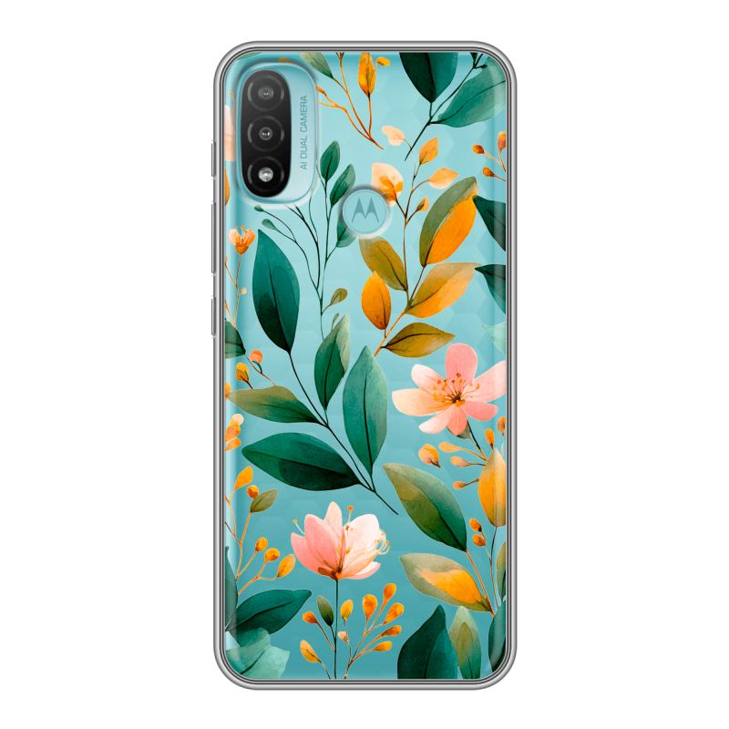 Силиконовый чехол на Motorola Moto E20 с принтом Цветы паттерн Силиконовый чехол на Motorola Moto E20 с принтом Цветы паттерн
