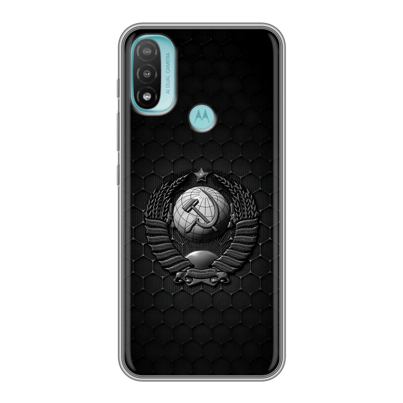 Силиконовый чехол на Motorola Moto E20 с принтом Герб Флаг СССР Силиконовый чехол на Motorola Moto E20 с принтом Герб Флаг СССР