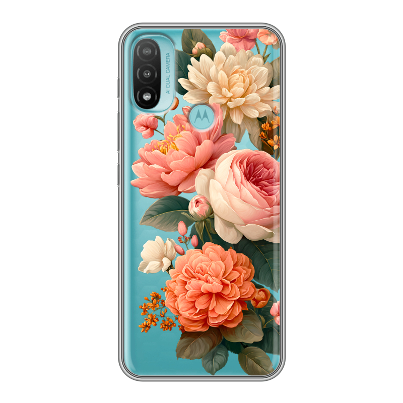 Силиконовый чехол на Motorola Moto E20 с принтом цветы Силиконовый чехол на Motorola Moto E20 с принтом цветы