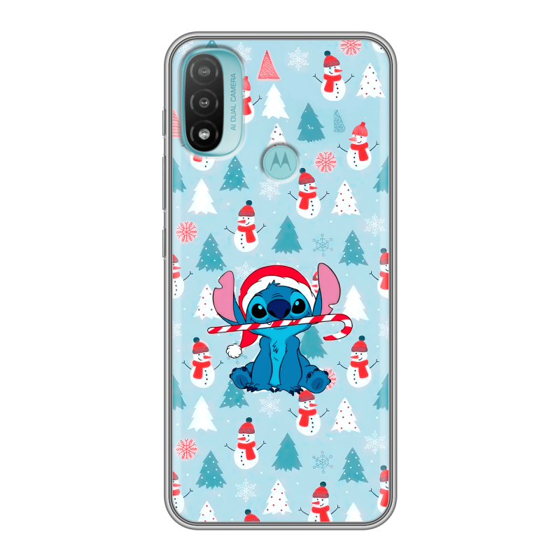 Силиконовый чехол на Motorola Moto E20 с принтом Стич Новый год Силиконовый чехол на Motorola Moto E20 с принтом Стич Новый год