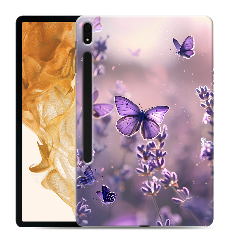 Силиконовый чехол на Samsung Galaxy Tab S8 Plus с принтом бабочки и лаванда Силиконовый чехол на Samsung Galaxy Tab S8 Plus с принтом бабочки и лаванда