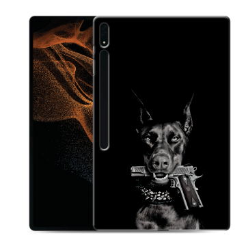 Силиконовый чехол на планшета Samsung Galaxy Tab S8 Ultra с принтом Доберман и пистолет Силиконовый чехол на планшета Samsung Galaxy Tab S8 Ultra с принтом Доберман и пистолет