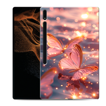 Силиконовый чехол на Samsung Galaxy Tab S8 Ultra с принтом бабочки розовые