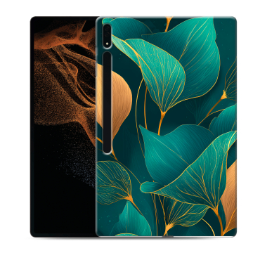 Силиконовый чехол на Samsung Galaxy Tab S8 Ultra с принтом Листья и золото