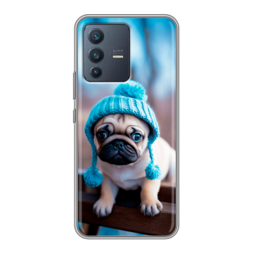 Силиконовый чехол на Vivo V23 с принтом Мопс в шапке Силиконовый чехол на Vivo V23 с принтом Мопс в шапке