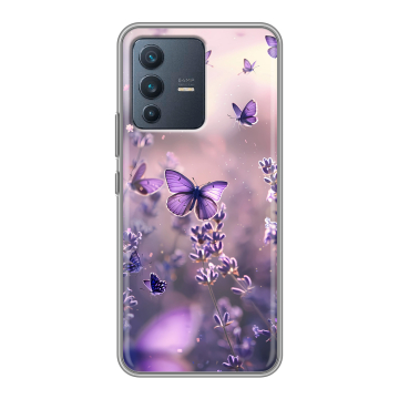 Силиконовый чехол на Vivo V23 с принтом бабочки и лаванда Силиконовый чехол на Vivo V23 с принтом бабочки и лаванда