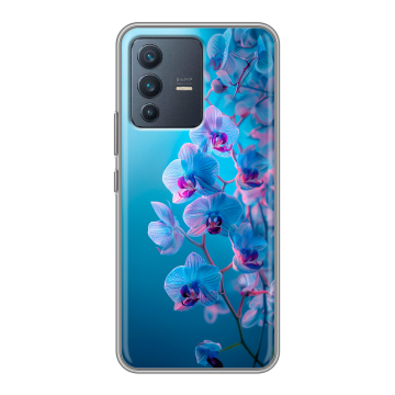 Силиконовый чехол на Vivo V23 с принтом голубые орхидеи Силиконовый чехол на Vivo V23 с принтом голубые орхидеи