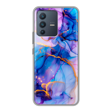Силиконовый чехол на Vivo V23 с принтом синий мрамор Силиконовый чехол на Vivo V23 с принтом синий мрамор