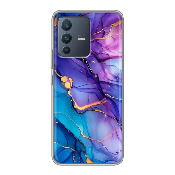 Силиконовый чехол на Vivo V23 с принтом синий мрамор Силиконовый чехол на Vivo V23 с принтом синий мрамор
